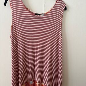 Bobeau Striped Tank Top with Floral Hem